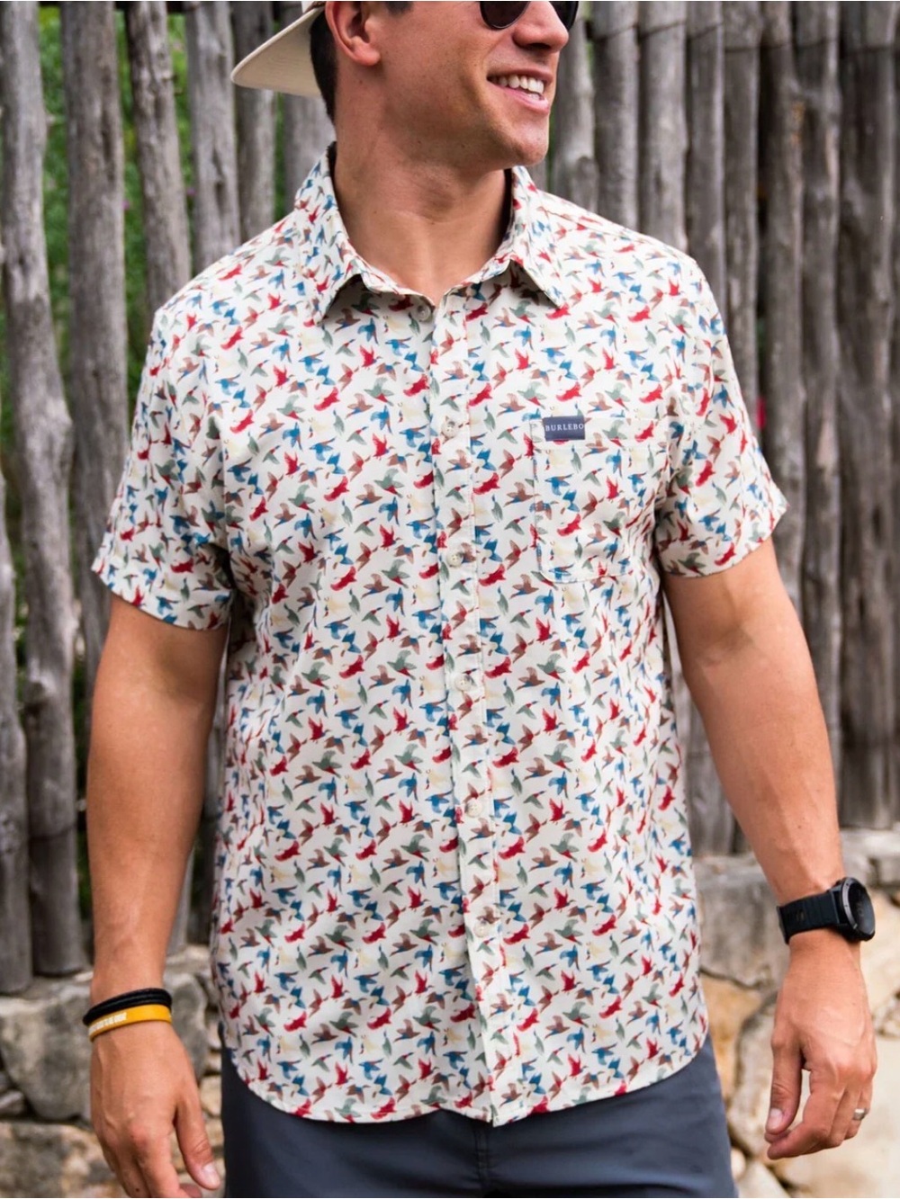 Burlebo Men's Performance Short-Sleeve All-Over Ducks Button-Up Shirt 2XL